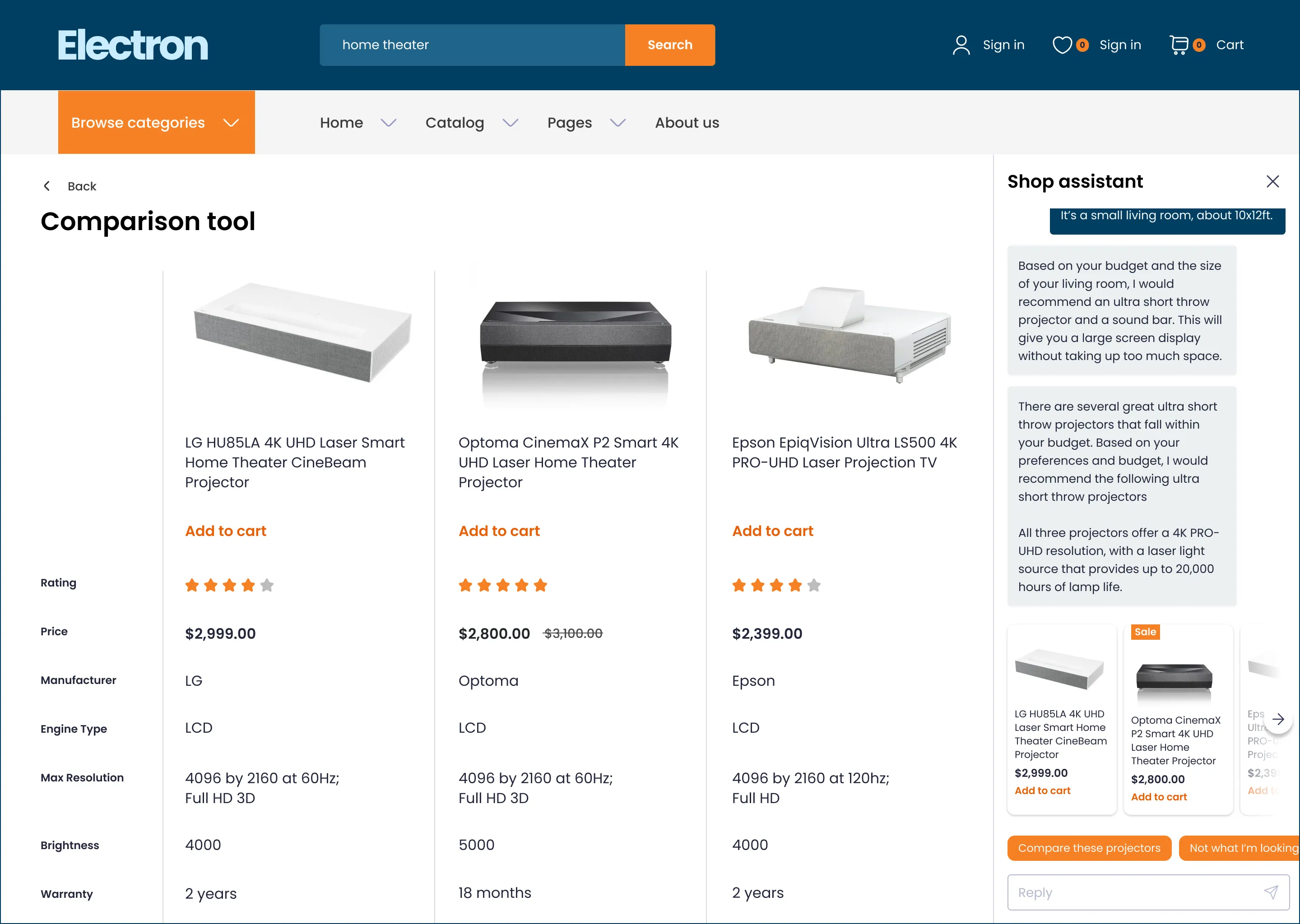 Dynamically generate products comparisons for items the user is considering